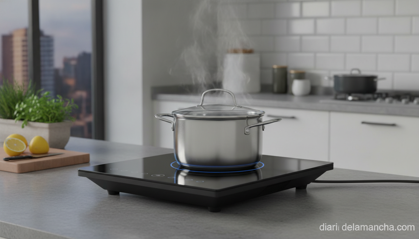 Placa de induccion portatil en una cocina