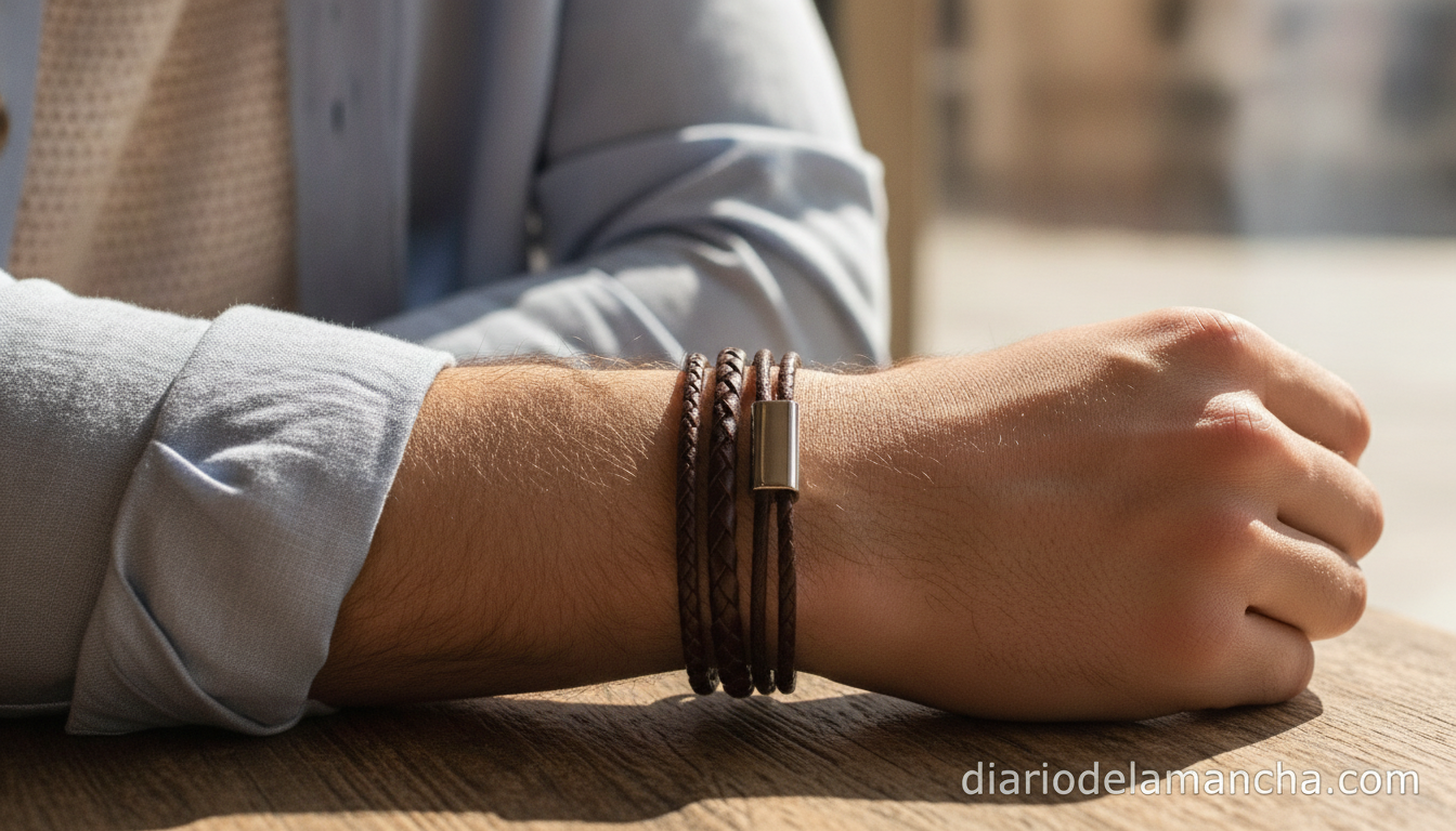 Cinco pulseras de hombre ideales para regalar en Reyes que triunfan en ventas 1 Hombre luciendo una pulsera de piel Tommy Hilfiger