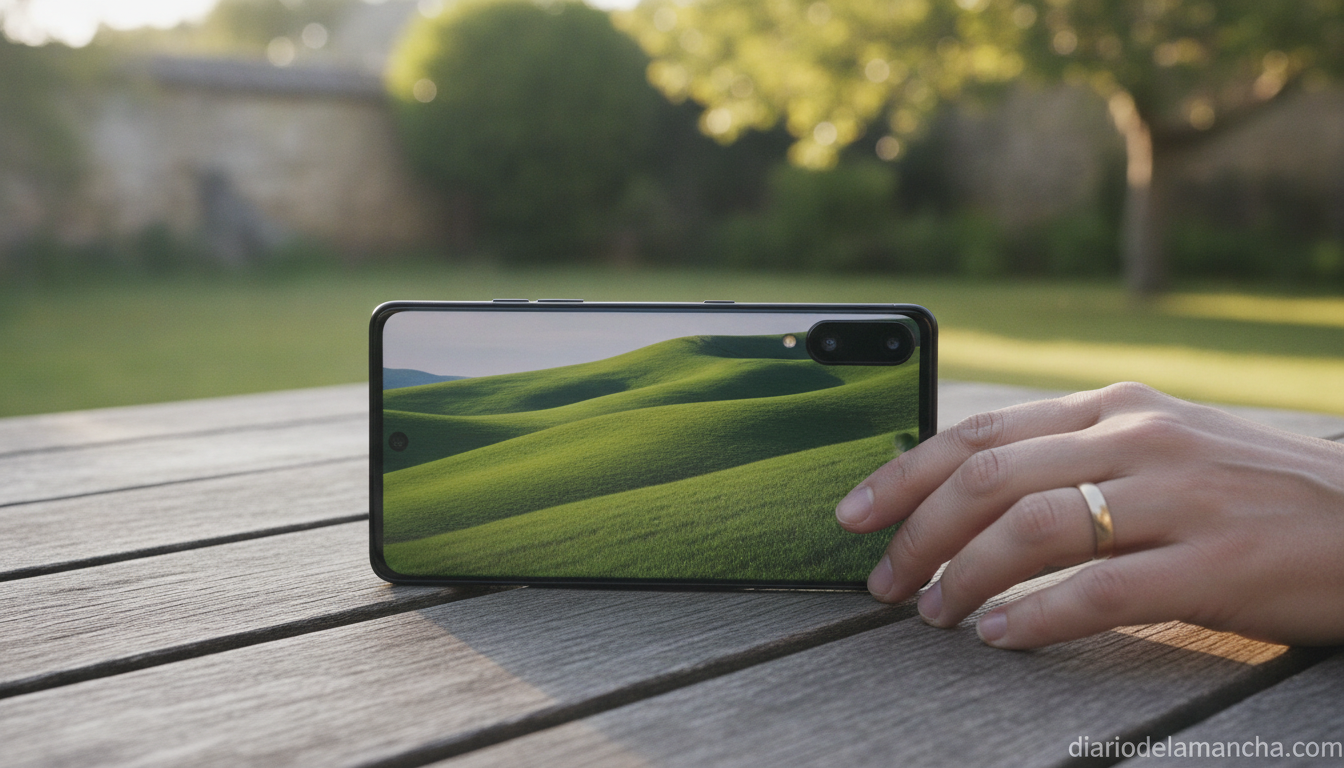Smartphone Realme 14 Pro sobre una mesa al aire libre