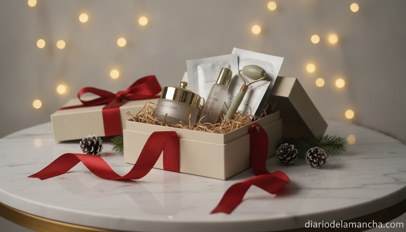 Set de productos de belleza envueltos como regalo de Reyes