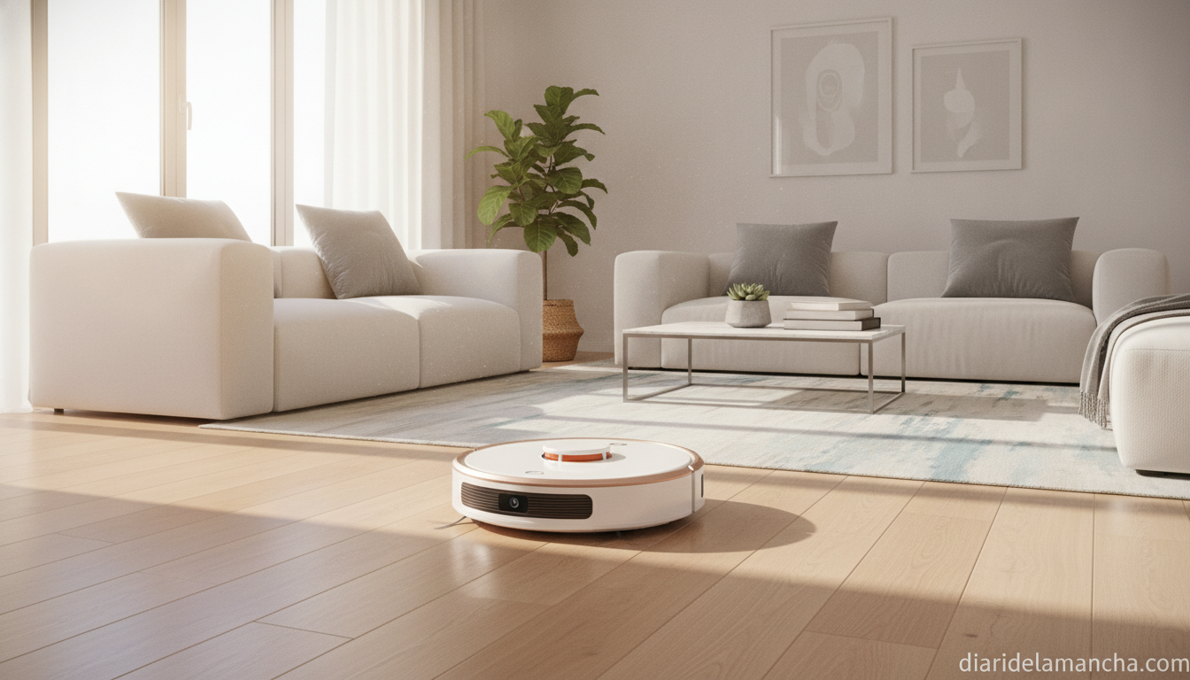 Ahorra y disfruta con la innovadora limpieza inteligente de Dreame 1 Robot aspirador Dreame limpiando salón moderno