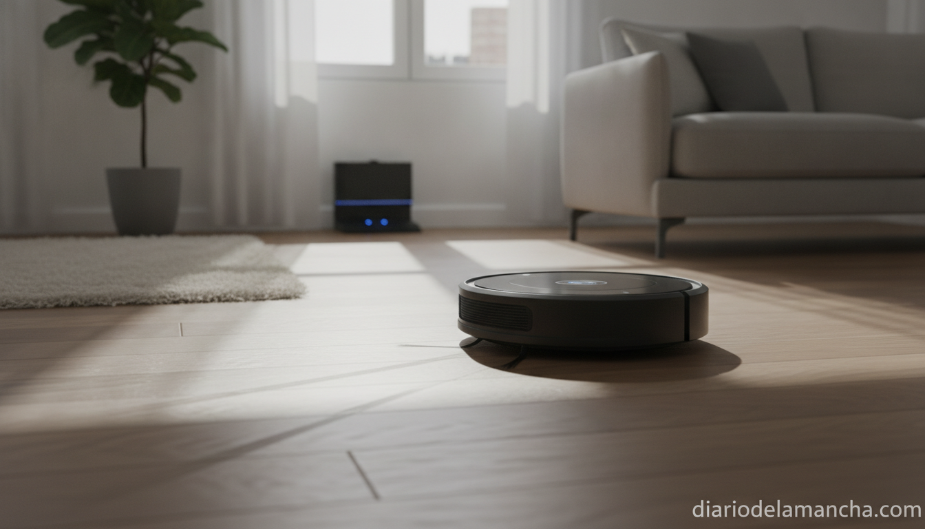 Robot aspirador limpiando el salón de una vivienda
