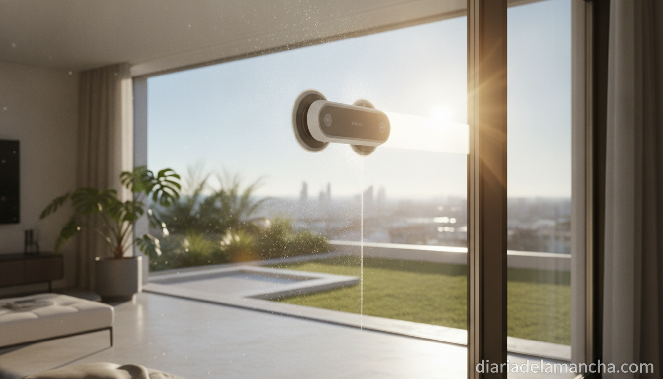 Robot limpiacristales en ventana del hogar