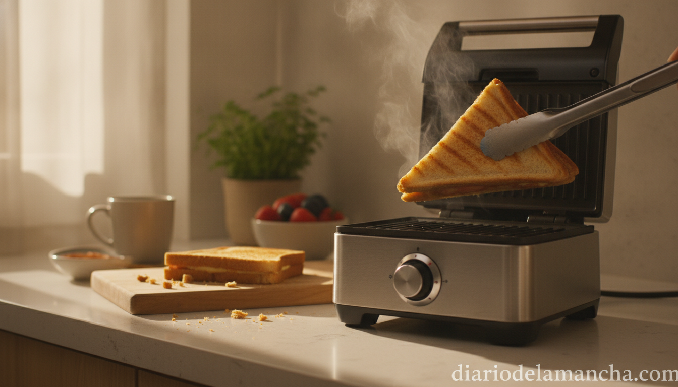 Sandwichera versátil preparando un sándwich en la cocina