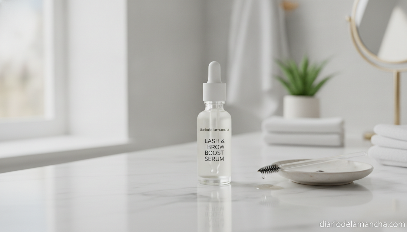 The Ordinary presenta su sérum con péptidos para unas cejas y pestañas impactantes 1 Sérum de pestañas y cejas con péptidos sobre un tocador de maquillaje