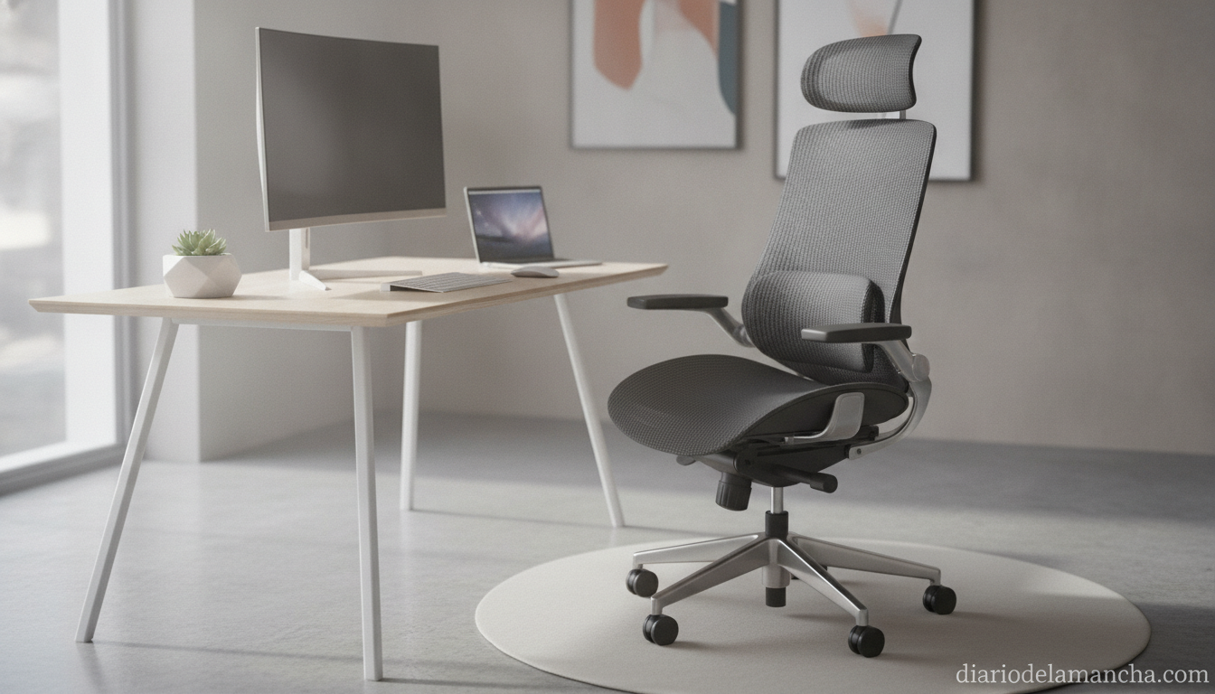 Silla de escritorio ergonómica con malla transpirable en una oficina en casa