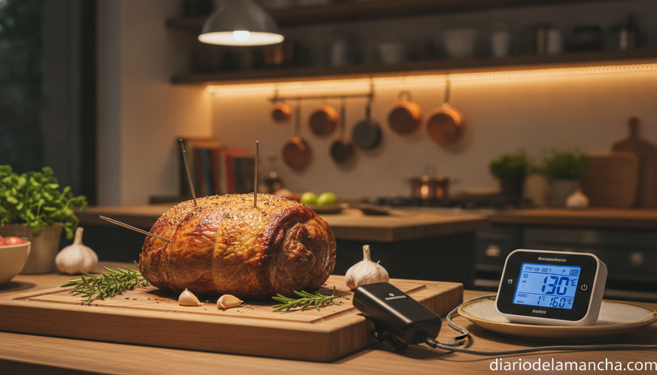 Los 7 mejores termómetros digitales de cocina para el 2026 1 Termómetro digital de cocina con doble sonda en un asado