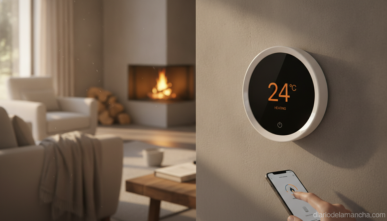 Los 7 termostatos inteligentes WiFi esenciales para ahorrar en tu calefacción en 2025 1 Termostato inteligente WiFi instalado en la pared de un salon