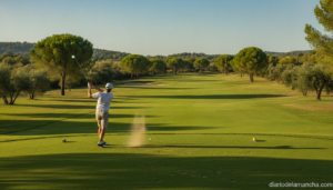 Jugador de golf golpeando la pelota en un campo durante el torneo provincial de Guadalajara 2026