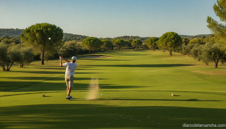 Jugador de golf golpeando la pelota en un campo durante el torneo provincial de Guadalajara 2026