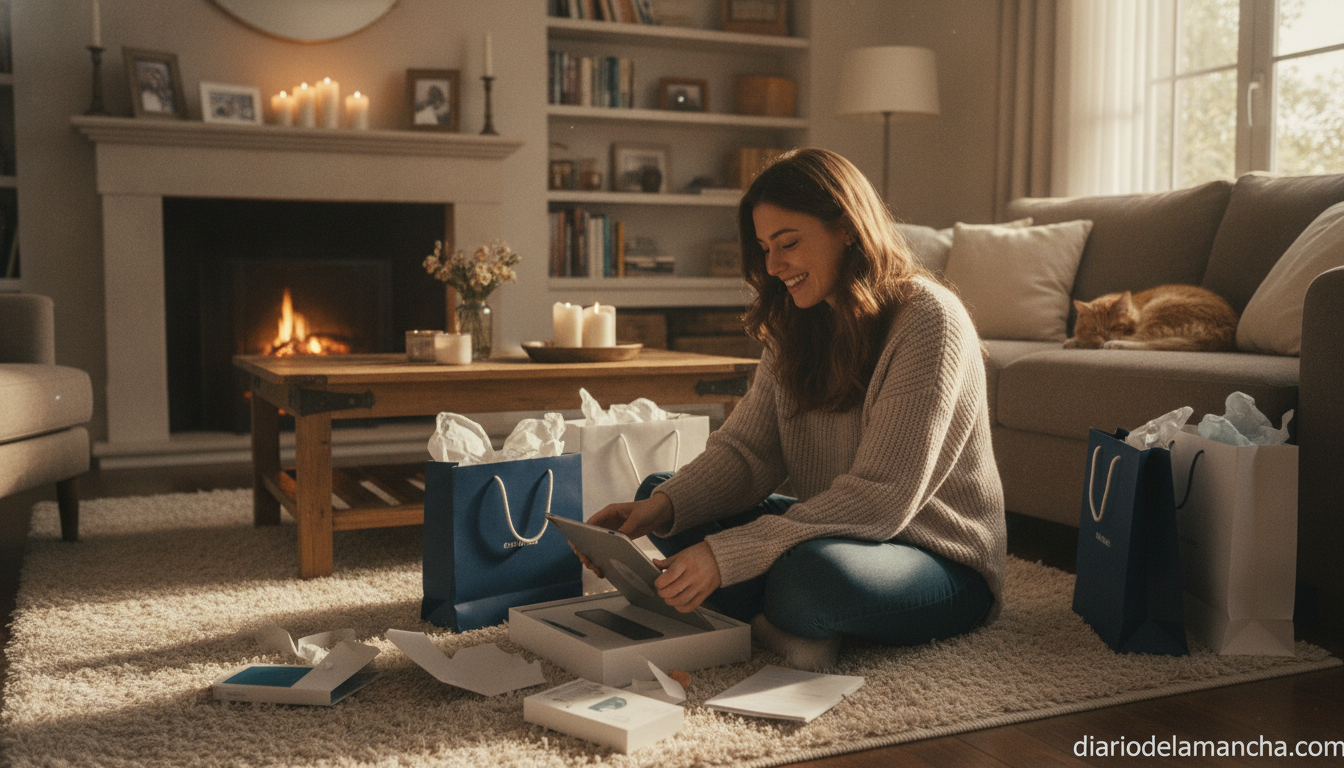 Supera la cuesta de enero con ofertas irresistibles de MediaMarkt 2 Persona desempaquetando un nuevo dispositivo electrónico en casa