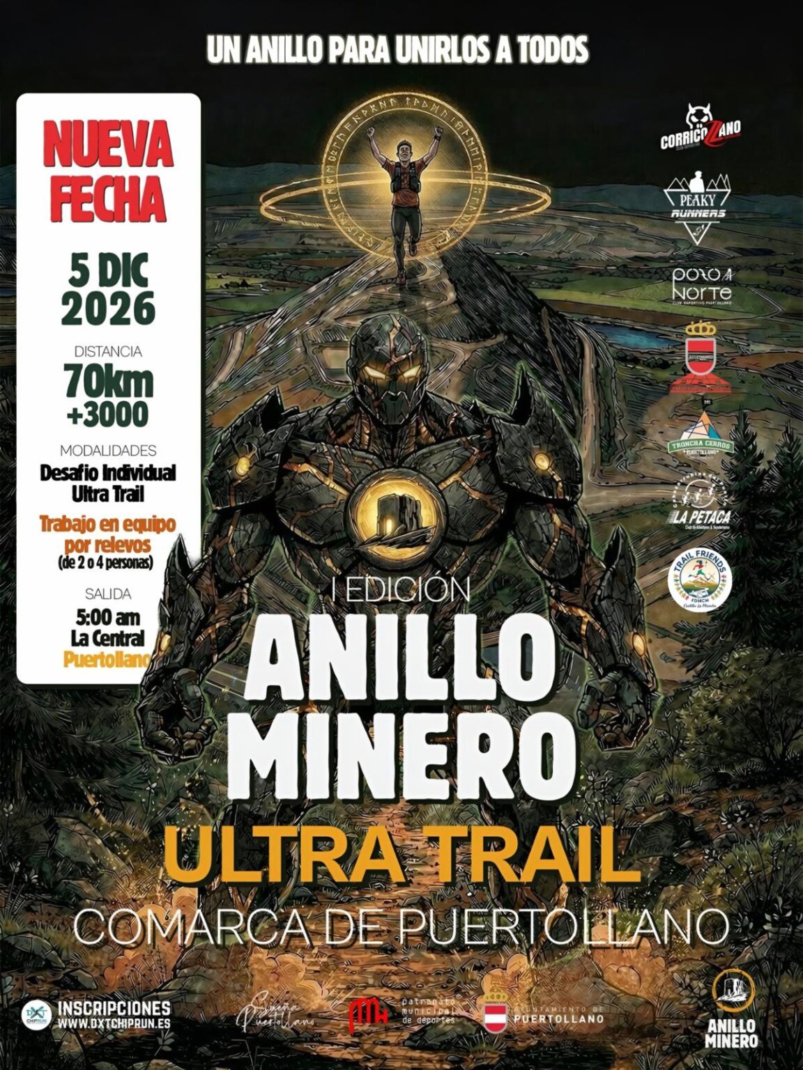 Corredores de trail en un recorrido de montana cerca de Puertollano