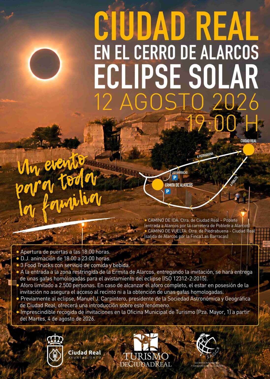 Cartel del evento de observación del eclipse solar en el Cerro de Alarcos
