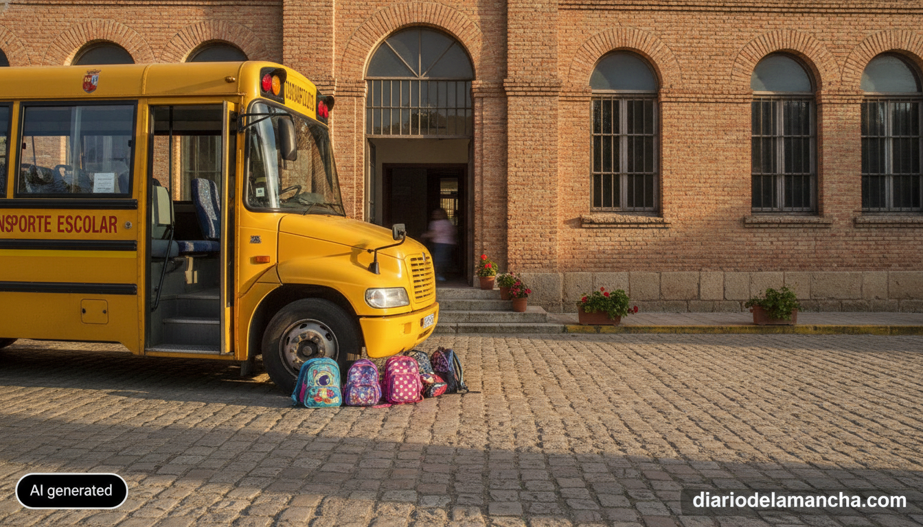 Autobús escolar frente a un colegio público