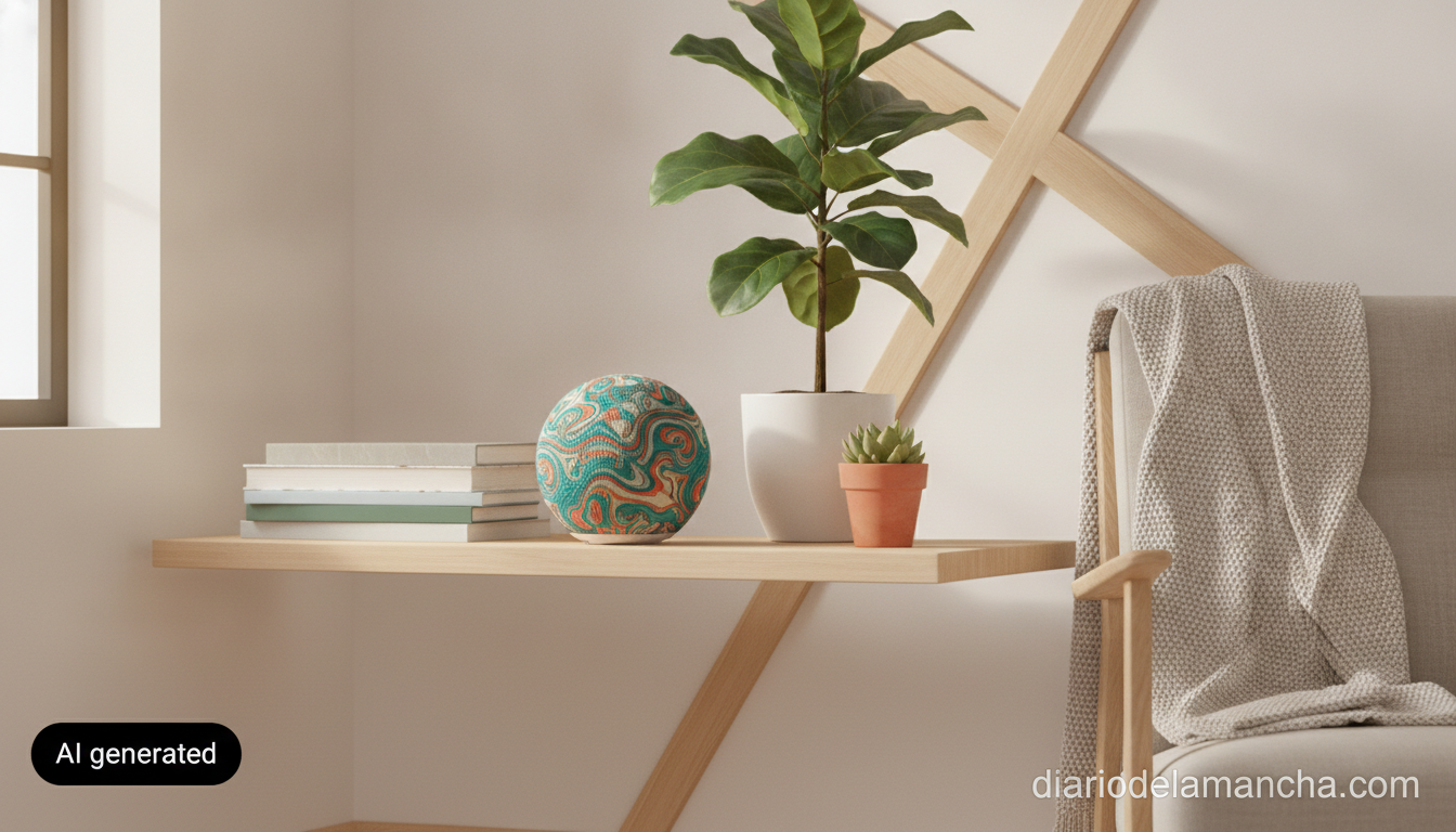 Altavoz decorativo Bluetooth en estantería de salón