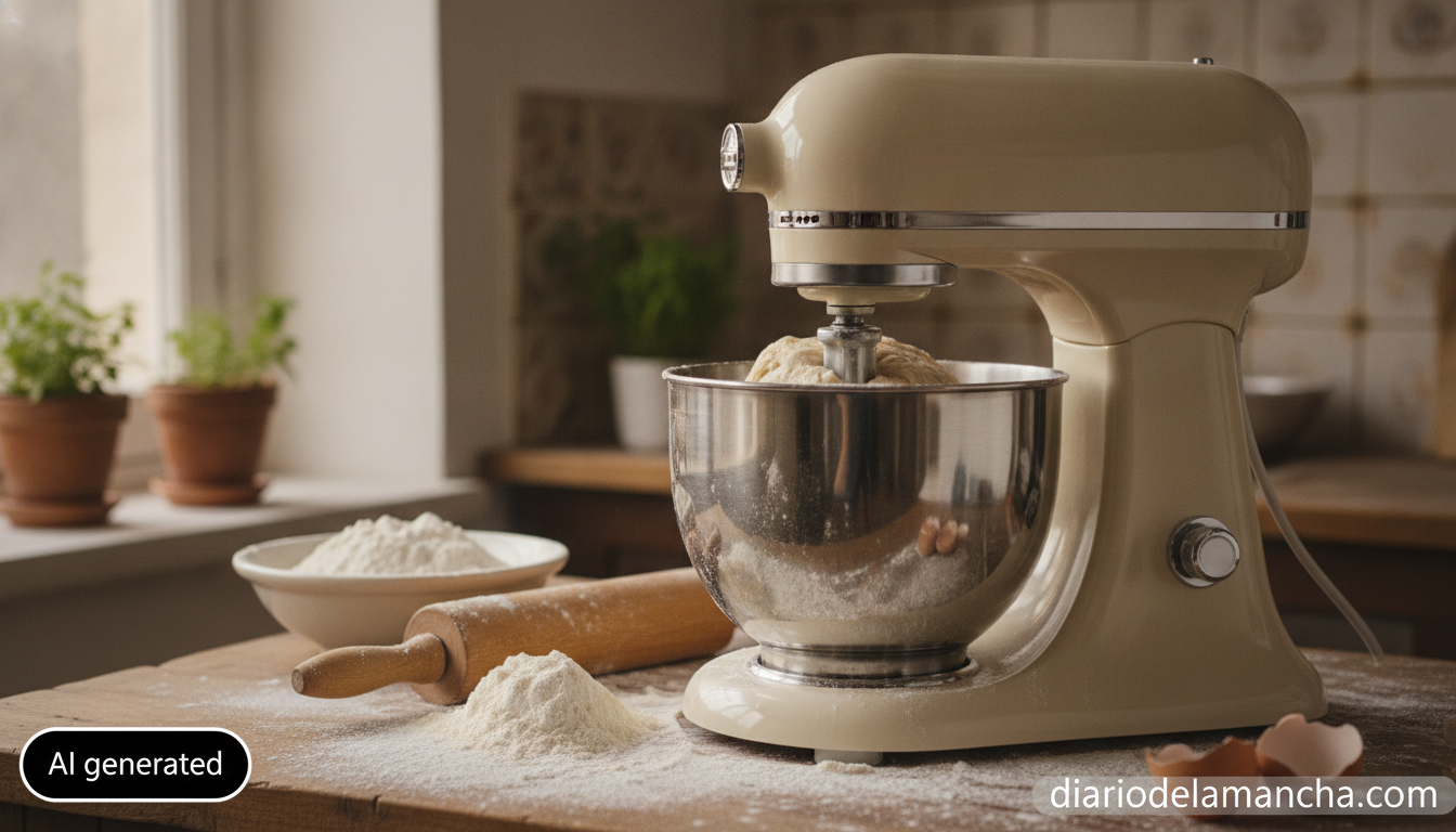 Amasadora de cocina retro amasando pan