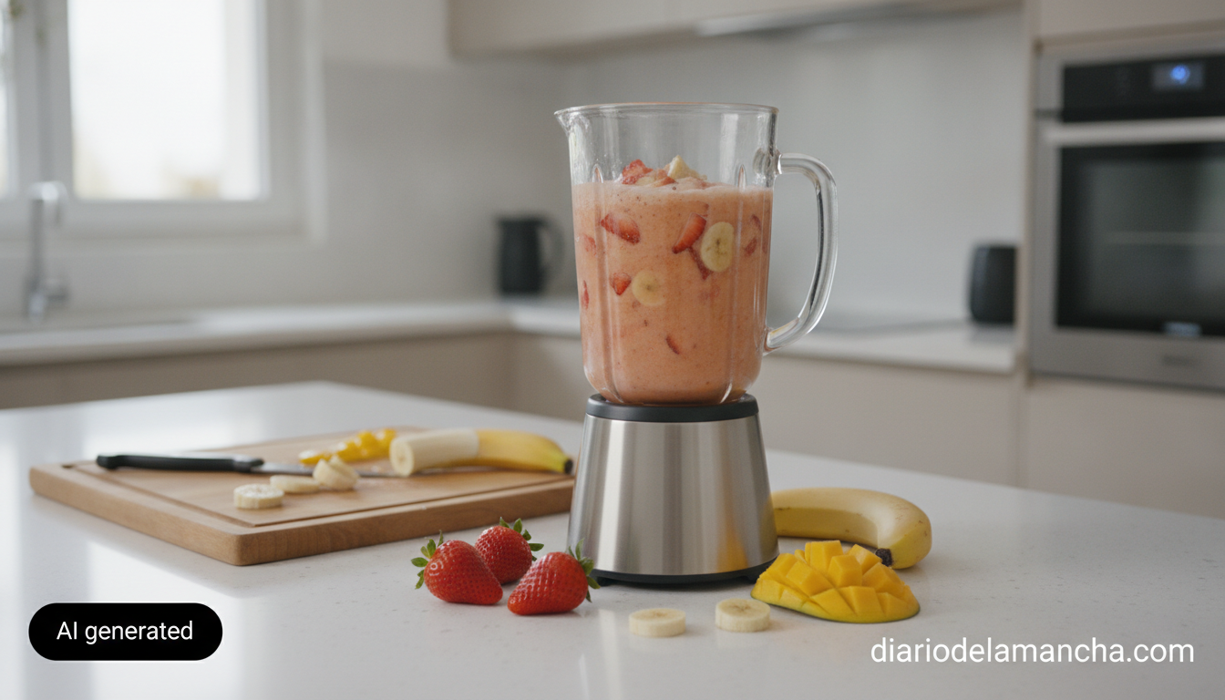 Las 7 batidoras de vaso con mejor relación calidad-precio en 2025: análisis y guía comparativa 1 Batidora de vaso con jarra de vidrio preparando un smoothie