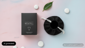 Copa menstrual con su bolsa de almacenaje