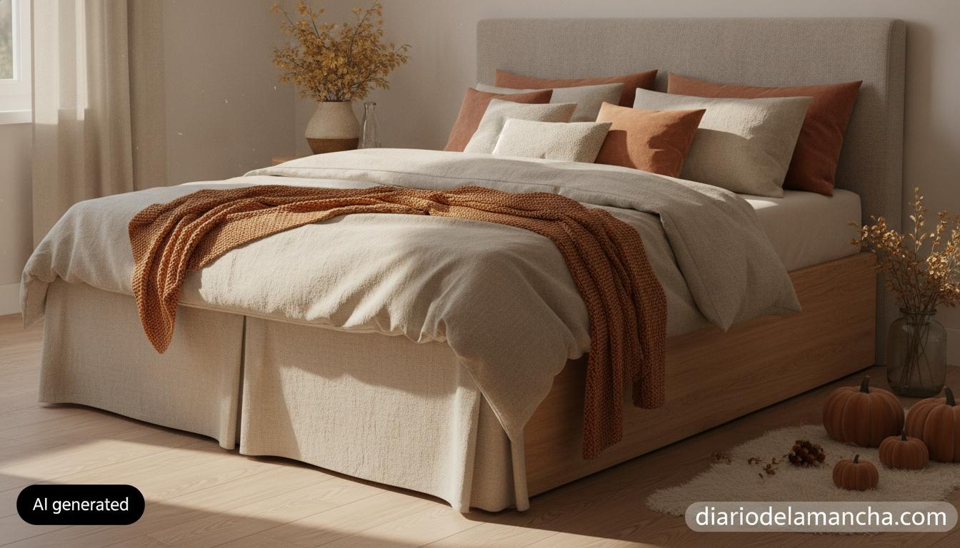 Cubrecanapé en dormitorio acogedor