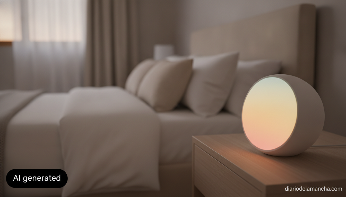 Despertador solar con simulación de amanecer en mesita de noche