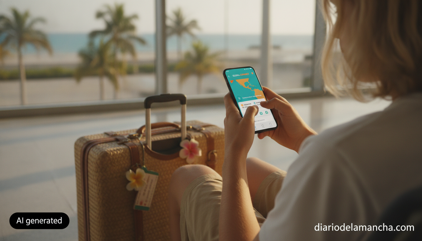 La mejor eSIM para viajar esta Navidad con hasta un 40% de descuento 1 Viajero activando una eSIM GigSky en el aeropuerto