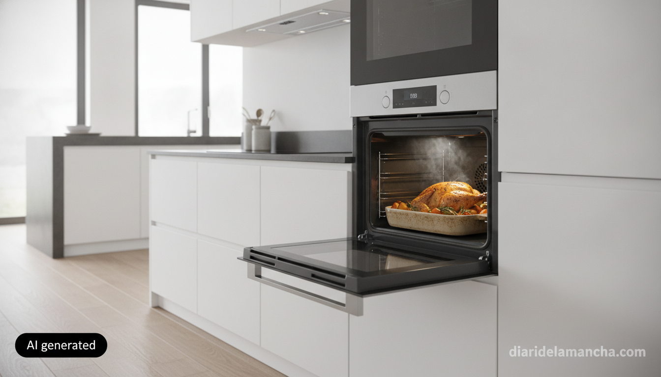 El horno Bosch que deseas ahora con un increíble descuento de 330 € te sorprenderá. 1 Horno Bosch con función air fryer en cocina moderna