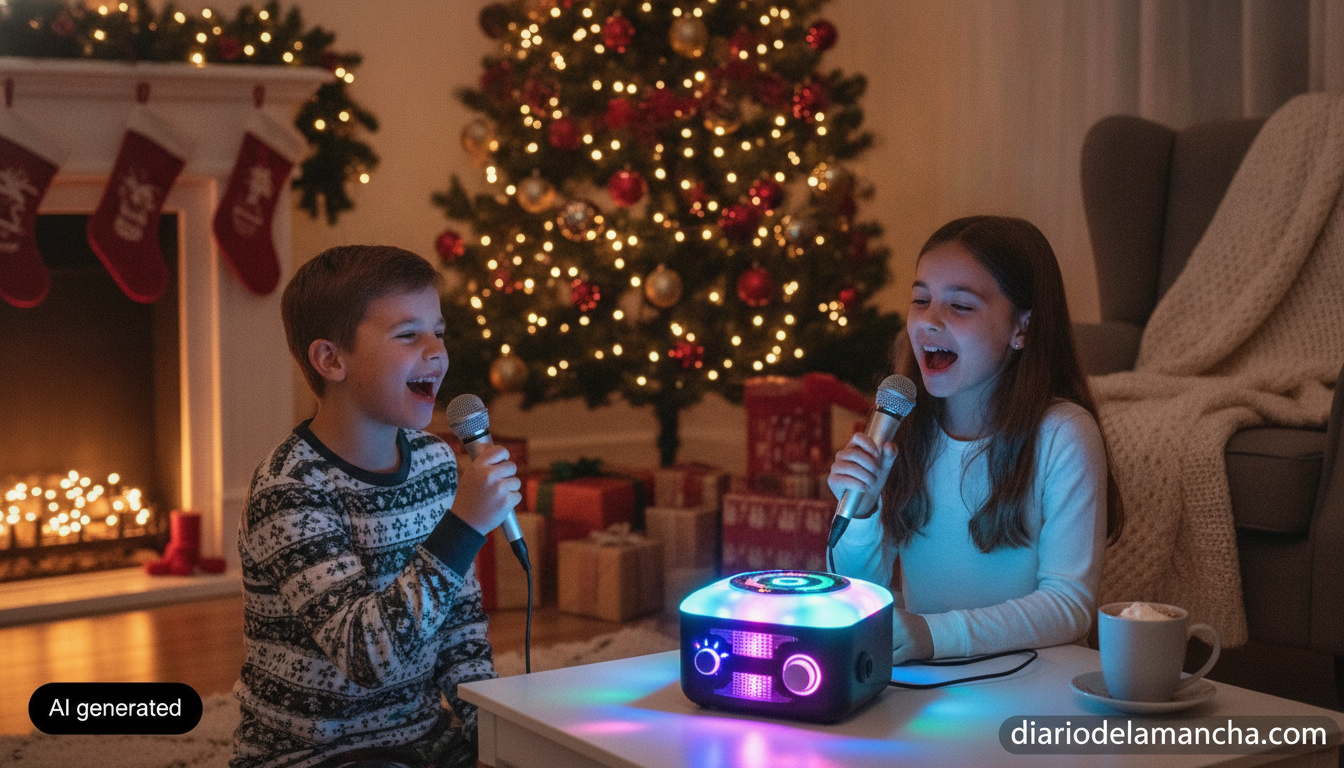 La mini máquina de karaoke: el regalo navideño ideal para los más pequeños 1 Niños cantando con mini máquina de karaoke en Navidad