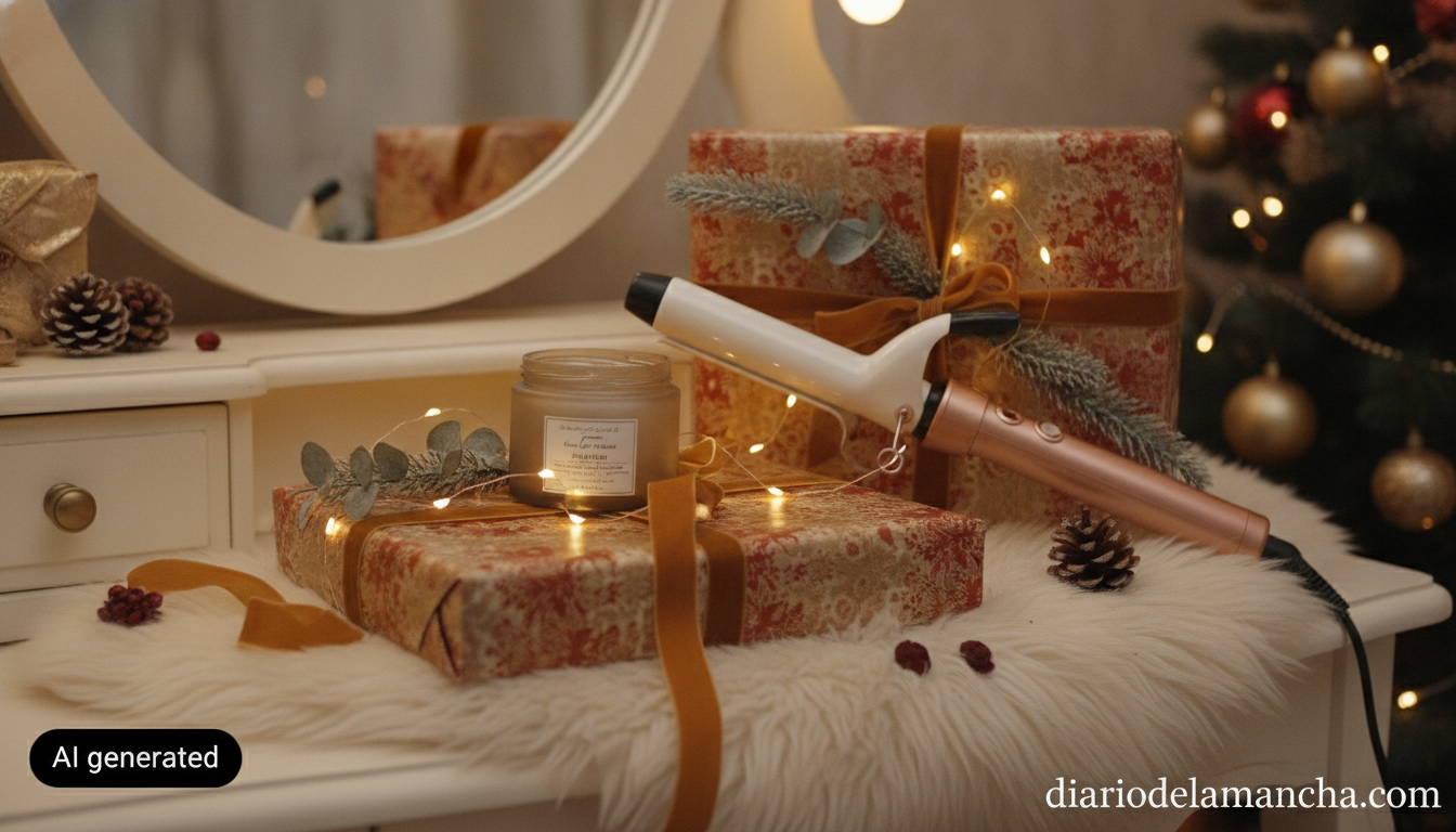 Moldeadores de pelo envueltos como regalo de Navidad