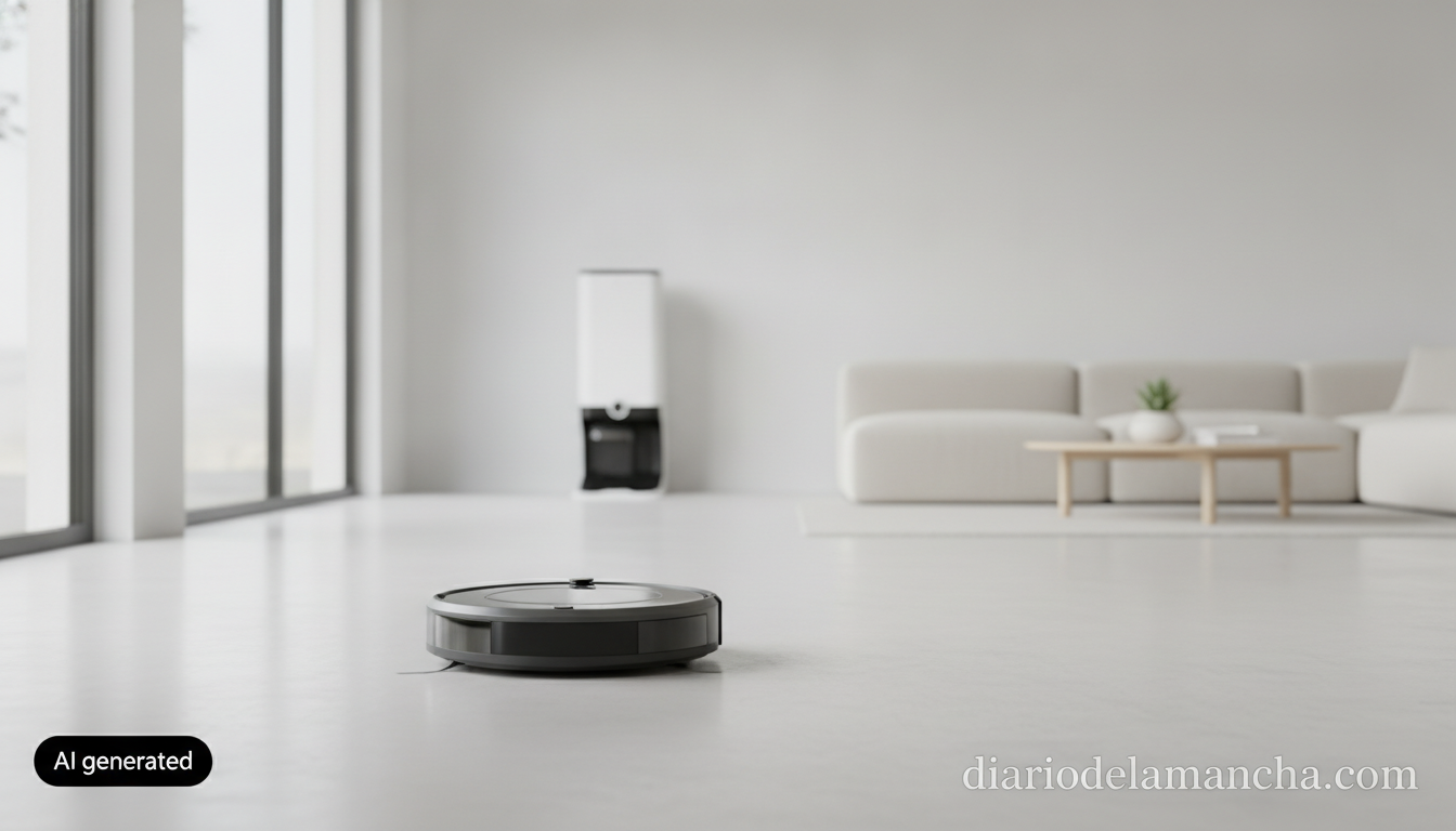 Robot aspirador de gama alta en salón moderno