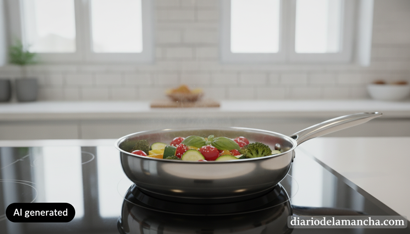 Sartén compatible con inducción en una cocina moderna