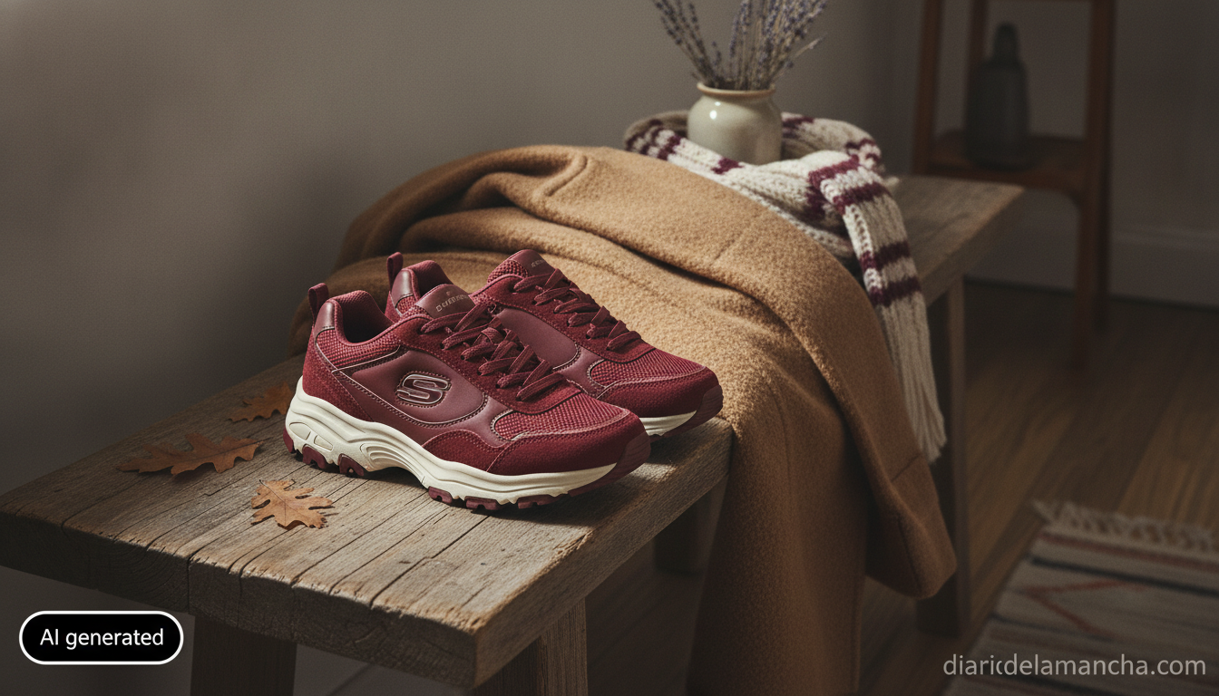 Skechers al estilo New Balance en color de moda para 2026 con 40% de descuento 1 Zapatillas Skechers color vino para mujer en entrada de casa