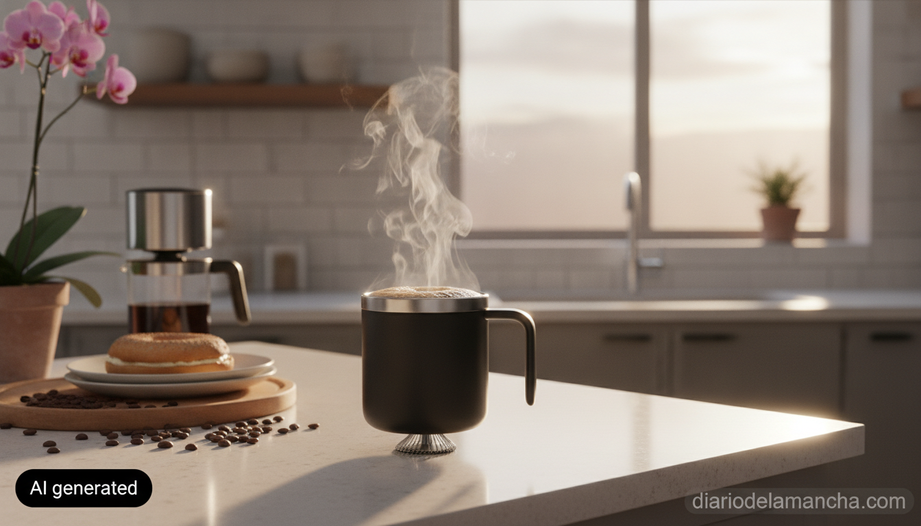 Cinco tazas con agitador automático que cambiarán tu experiencia al disfrutar del café 1 Taza con agitador automatico en cocina moderna