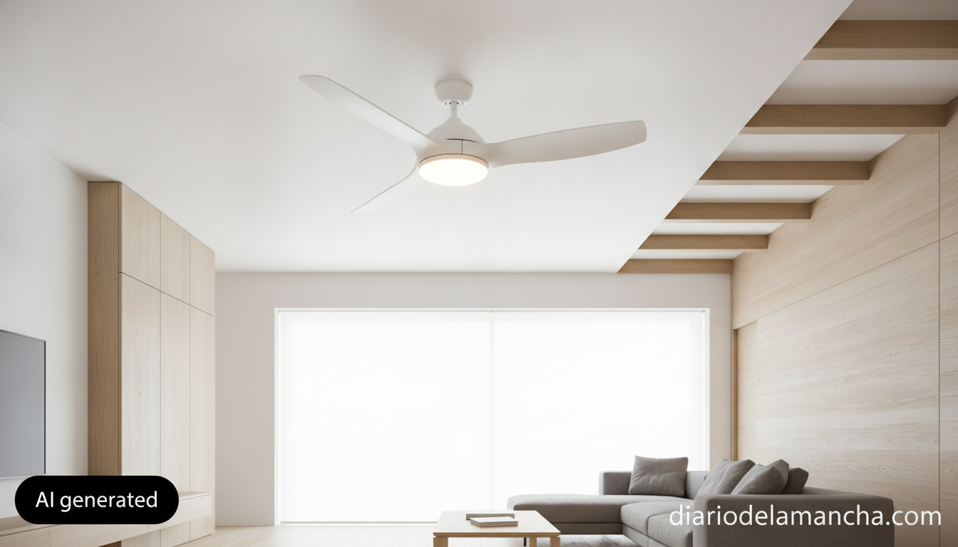 Ventilador de techo con luz LED en salon moderno