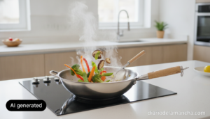 Wok de acero inoxidable Fackelmann Vita3 en cocina moderna