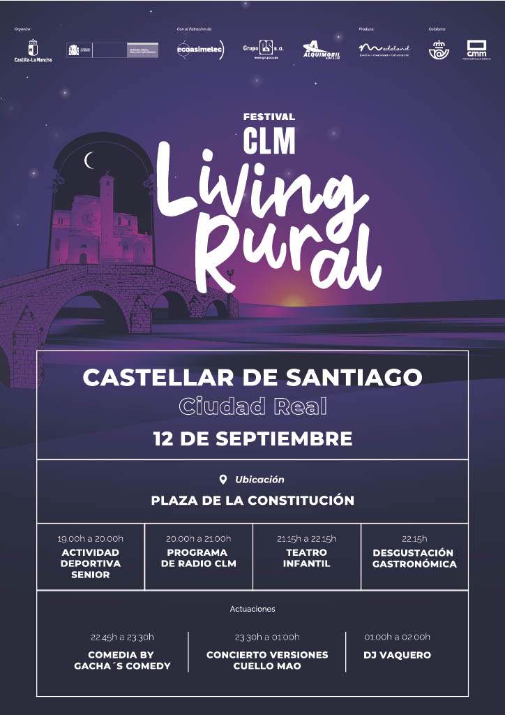 Cartel o imagen del festival CLM Living Rural en su parada en Castellar de Santiago