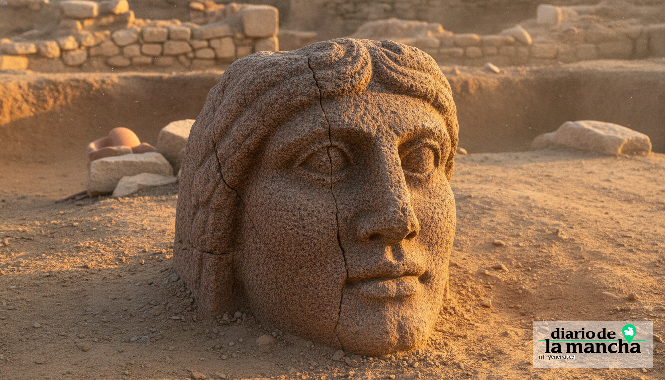 Escultura antropomorfa iberica hallada en el Parque Arqueologico de Libisosa